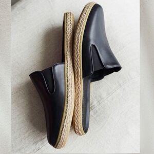 Jenni Kayne Marina Black Leather Espadrille Mule Flats